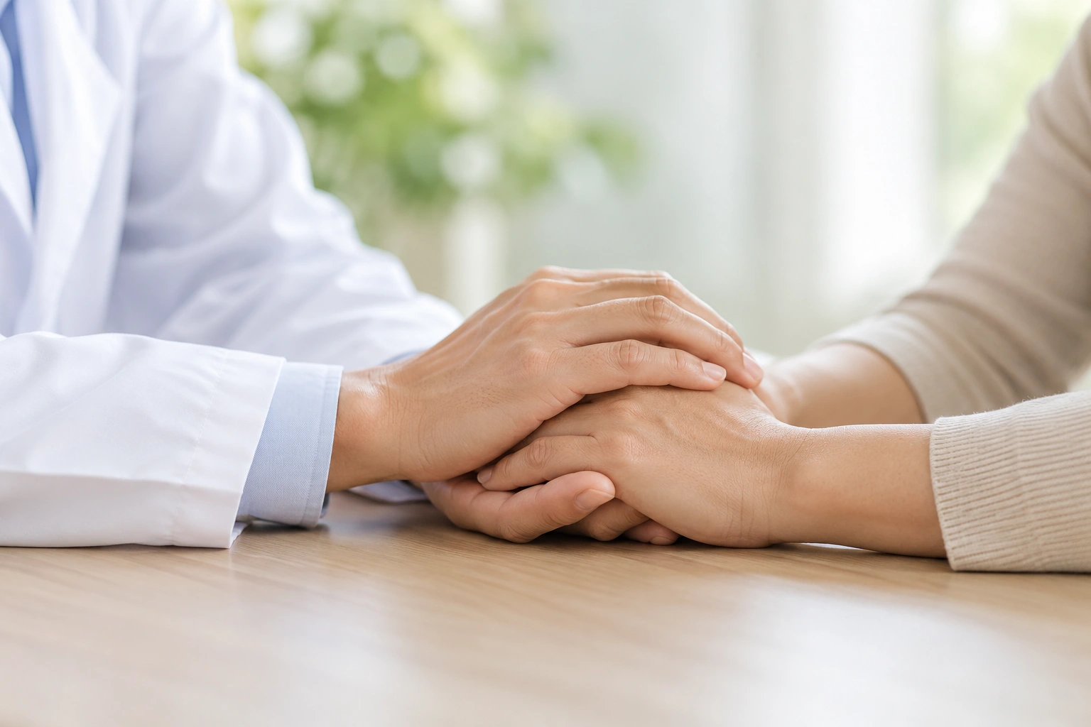 Illustrative supportive hands during consultation
